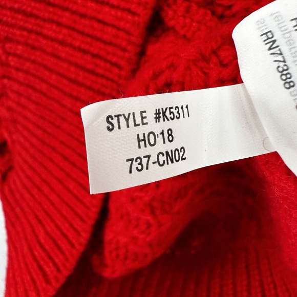 NWT J Crew Sweater Womens‎ LARGE Pom-Pom Cable-Knit Red Lambswool Luxury $98 - Picture 12 of 15